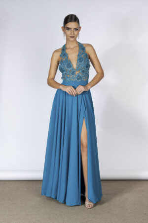 Vestido de Festa Azul Lika Domingues